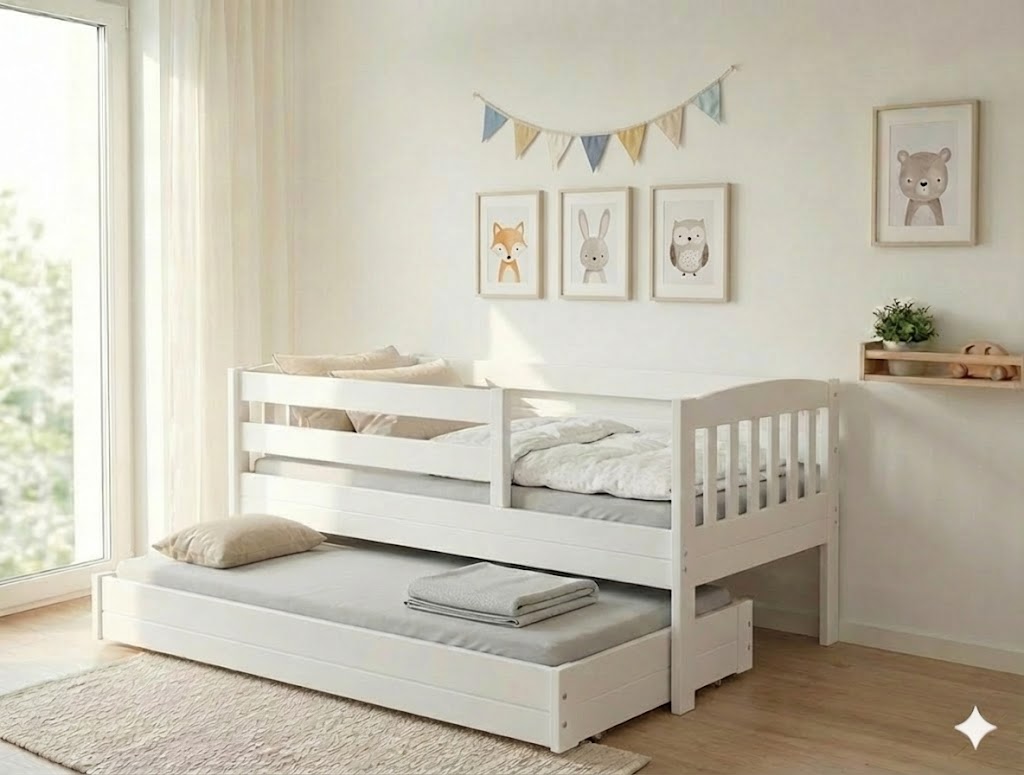 Lastevoodi 80x160, Lisavoodikohaga, Kahekohaline, Väljatõmmatav, Sahtel 80x150