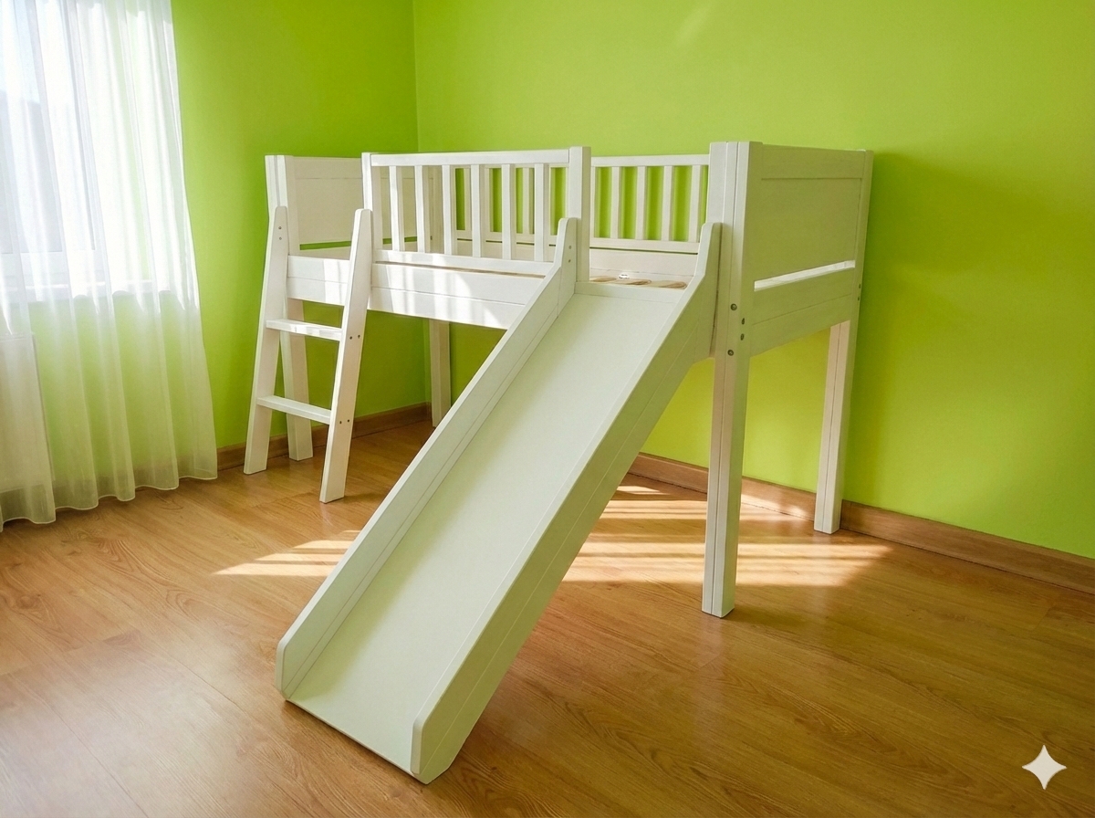 Lastevoodi 80x160, Poolkõrge voodi, Liumäega, Madal, Mänguruum